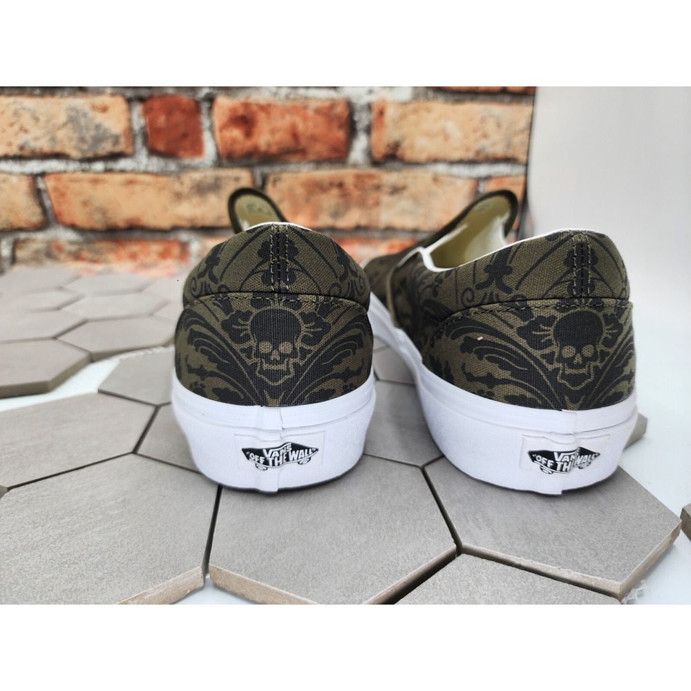 Vans Men's Classic Slip On Skull Tapestry Grape Leaf Olive Canvas Shoes Sz 10.5 - Picture 5 of 6
